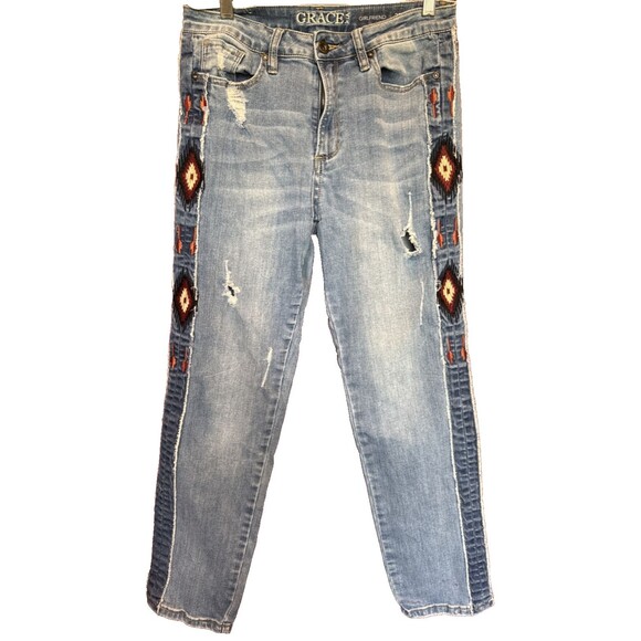 Grace in LA Jeans Size 28 Boho Western Ripped Straight Leg Distressed - Picture 2 of 11